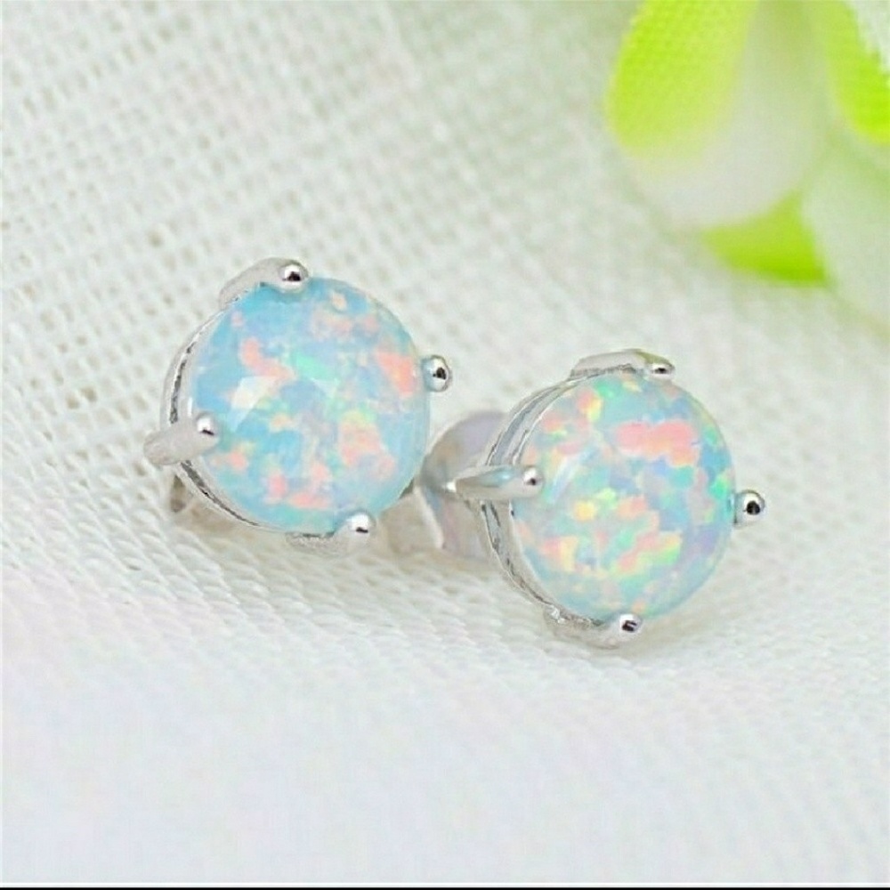 Sterling Silver Plated Opal Stud Earrings